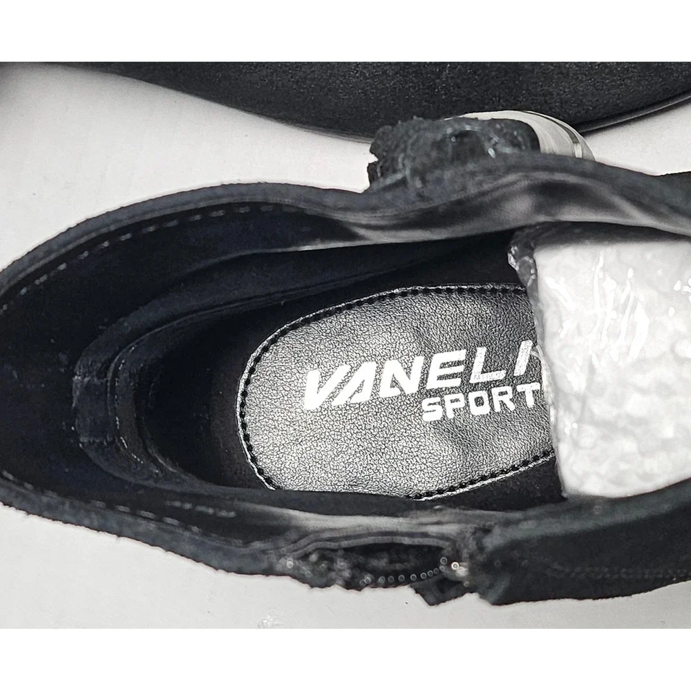 Vaneli‎ Sport Dommie Black Suede Ankle Boots Side Zip Wedge Booties Womens 6.5W